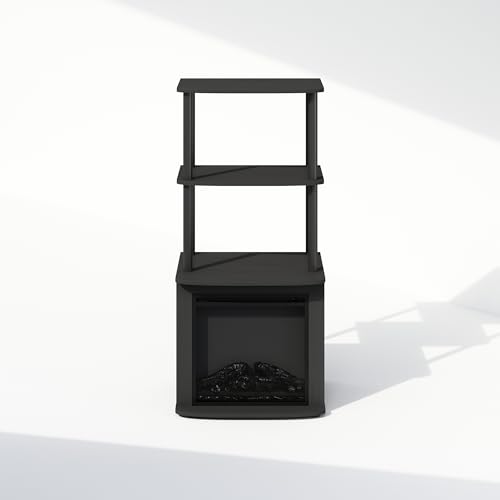 Turn-N-Tube Side Table, 3-Tier NO Heat Fireplace End Table with Open Shelf, Electric Fireplace Display Night Stand, Bedside Table, for Living Room, Bedroom, Americano/Black