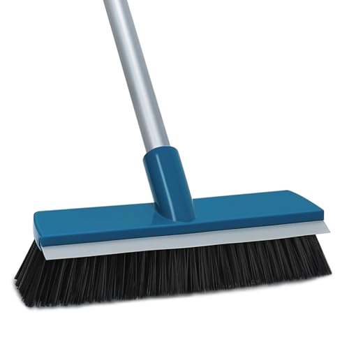 Stiff Bristle Deck Brushes for Scrubbing Heavy Duty with Rubber Scrape Squeegee