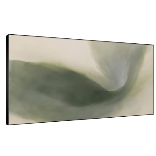 36"x72" Extra Large Framed Wall Art Abstract Green Swirl Soft Fluid Modern Illustration for Home Living Room Bedroom Decor
