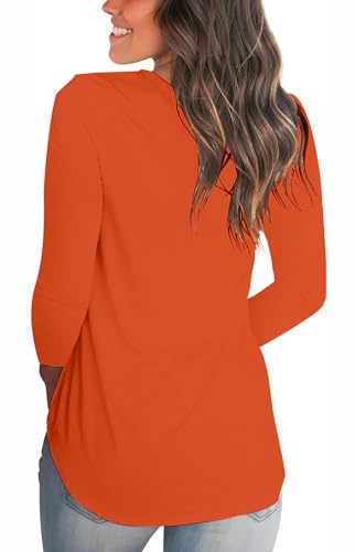 Halloween Graphic T Shirts Womens Pumpkin Long Sleeve V Neck Tee Funny Holiday Loose Fit Top Orange M