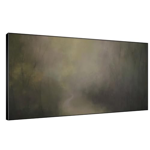 24"x46" Extra Large Framed Wall Art Muted Forest Path Soft Misty Woodland Scene Illustration for Home Living Room Bedroom Decor