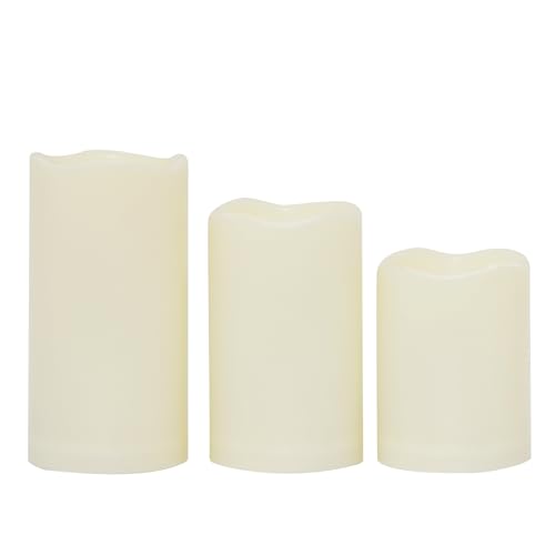 Waterproof Outdoor Battery Operated Flameless Candles Flickering Plastic Resin Electric LED Pillar Lights for Lantern Patio Garden Wedding Halloween Christmas Decorations 3x4”5”6” 3 Pack (3 Count)