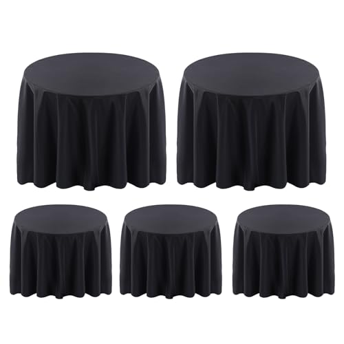 5 Pack 120 Inch Black Tablecloths for Round Tables (5 Count)