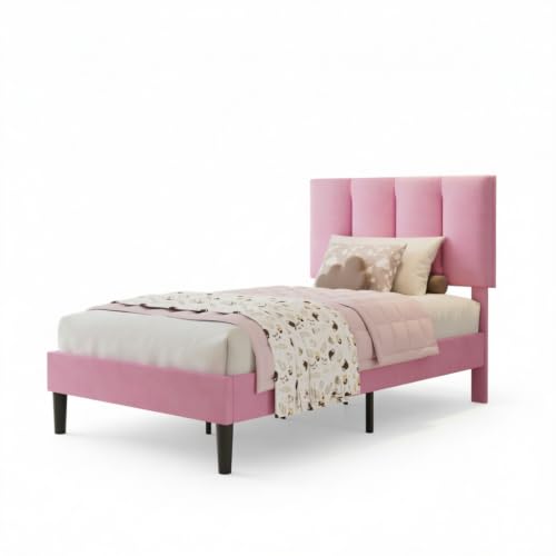 Twin Size Bed Frame with Upholstered Headboard