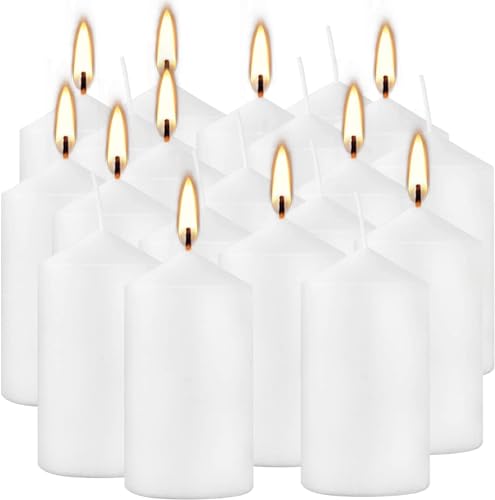 20 Pcs Bulk Long Burning Wax Pillar Candles 2" x 4" Dripless Unscented Smokeless for Wedding Party Spa Lantern Fireplace Home (20 Count)