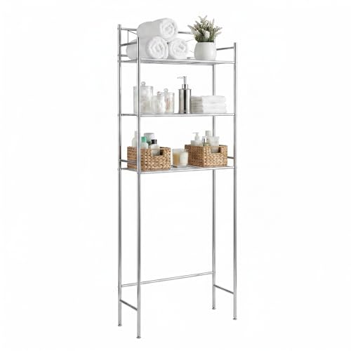 Over-the-Toilet Bathroom Storage Shelf, Steel, Chrome, 3-Tier