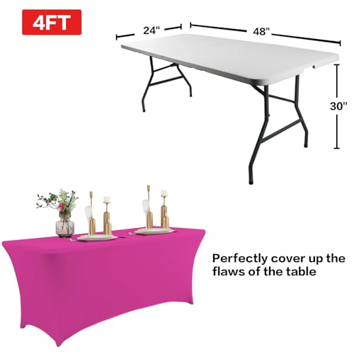 4FT Table Cloth for Rectangular Spandex Fuchsia Table Cover
