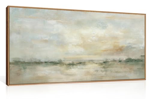 Large Abstract Green Gray Pastel Framed Canvas Wall Art