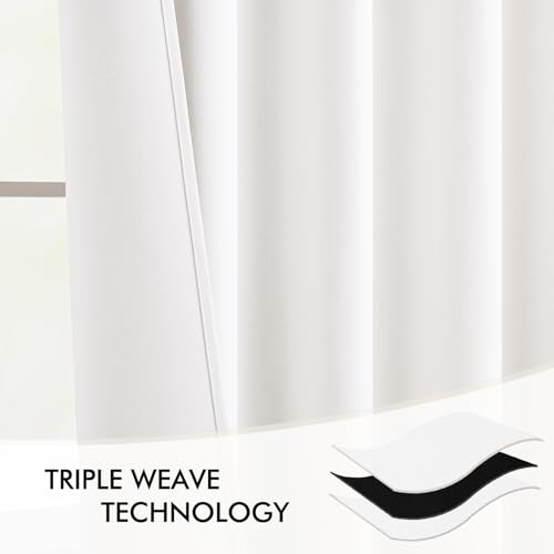 Pure White Back Tab Blackout Curtains 52x63 Inches Long 2 Panels Set (2 Count)