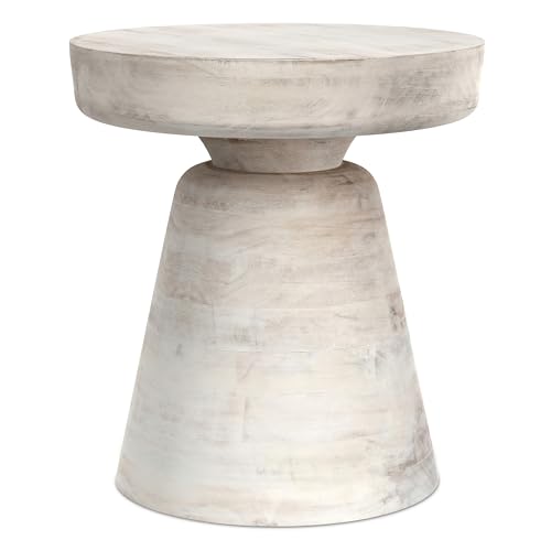 Robbie 16" Wide Solid Wood Round End Table in White Wash