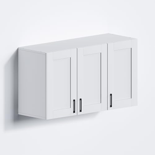 White Laundry Room Cabinets and Storage with 3 Doors and Utility Adjustable Shelf