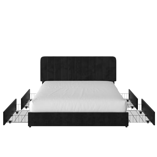 Full Size Upholstered Bed Frame with 4 Drawers and Headboard