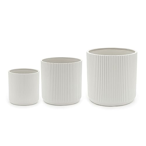 Fluted Ceramic Planters for Indoor Outdoor Plants (3 Count)