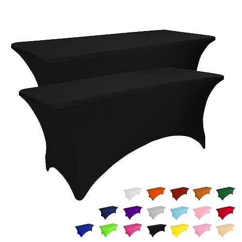 2 Pack 8FT Black Table Cloth for Rectangular Spandex Table Cover (2 Count)