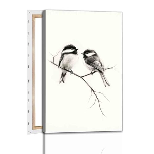 Bird Sketch Wall Art Minimalist Animal Print Vintage Bird Prints Pencil Drawing Wall Art Minimalist Birds Canvas Animal Sketch Prints Black And White Birds Picture Neutral Room Decor 16x24inch framed