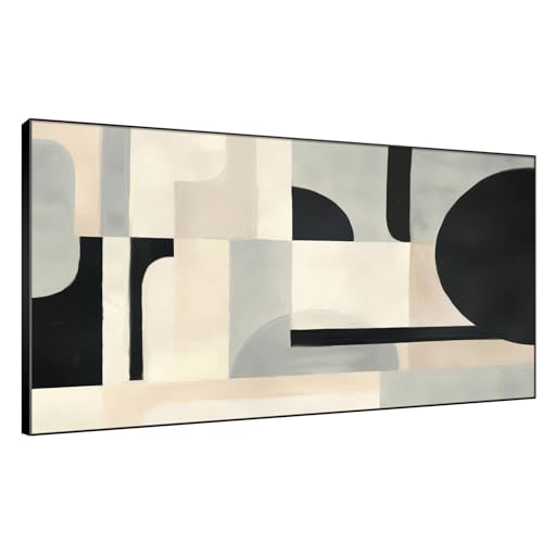 24"x46" Extra Large Framed Wall Art Modern Neutral Abstract Geometric in Black and Beige