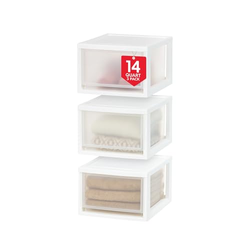 3-Pack, 14.5 Qt. Stacking Drawer Storage Organizer, White (3 Count)