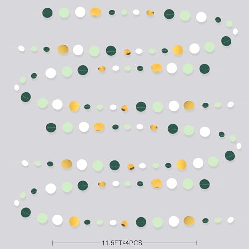 46 Ft Sage Green Gold Party Decorations Polka Dots Garlands Hanging Paper Circle Dots Streamer for Safari Wild Woodland Jungle Theme Birthday Shower Graduation Wedding Party Decorations Supplies