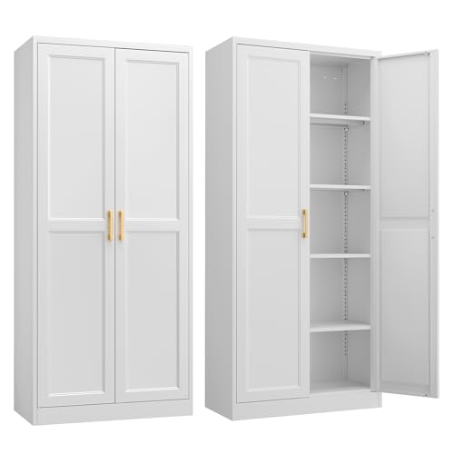 71"Metal Pantry Storage Cabinet with Doors & 4 Adjustable Shelves