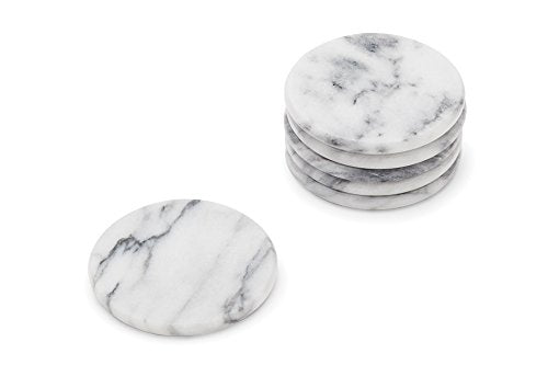 48749 Natural White Polished Marble Stone Coasters (6 Count)