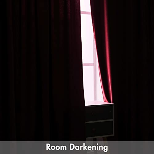 Burgundy Red Blackout Velvet Curtains Drapes 63 Inch Long 52"x63" (2 Count)
