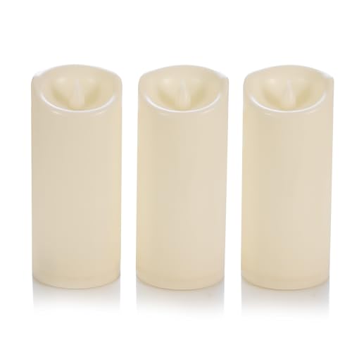 Waterproof Outdoor Battery Operated Flameless Candles with Timer Flickering Plastic Resin Electric LED Pillar Lights for Lantern Patio Garden Wedding Party Decorations 3x7 Inches 3 Pack (3 Count)