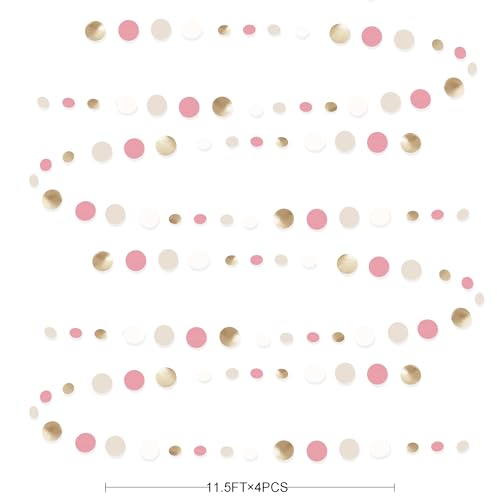 Champagne Gold Dusty Pink Decorations Circle Dots Garland Gold Pink Nude Neutral Cream White Boho Hanging Polka Dot Streamer for Bridal Shower Birthday Wedding Engagement Party Supplies