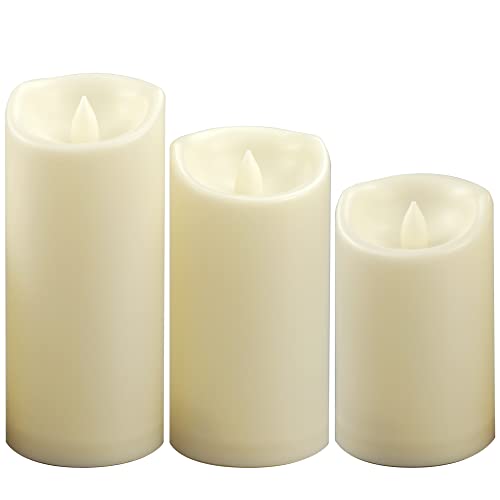 Outdoor Battery Operated Flameless LED Pillar Candles with Auto Timer 3 PCS (3 Count)