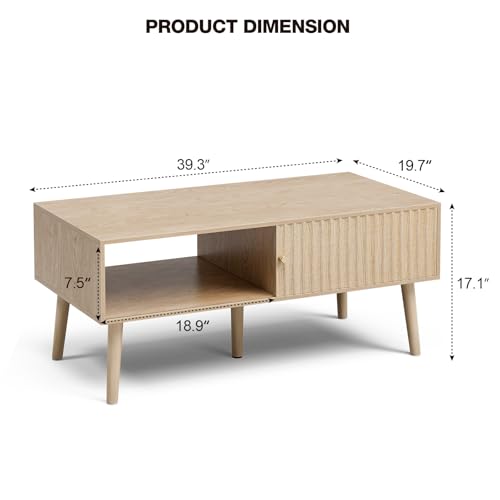 Coffee Table with Fluted Sliding Door