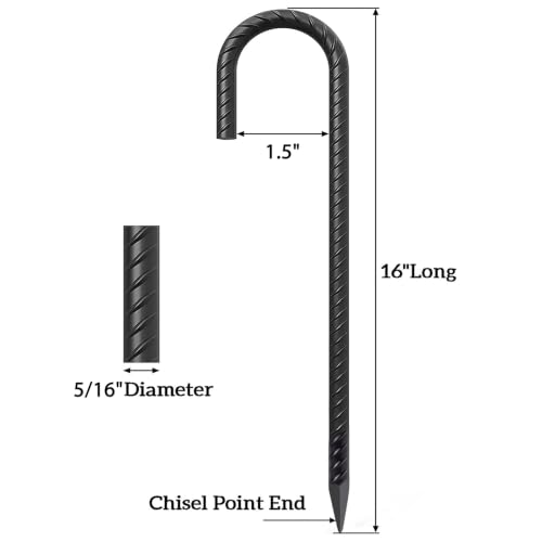 Rebar Stakes 16 Inch J Hook Heavy Duty Steel Chain Link Fence Stakes (30 Count)