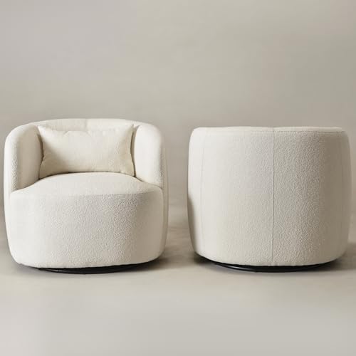 34" W Sherpa Swivel Barrel Chairs with Pillow Set of 2 (2 Count)