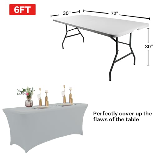 2 Pack 8FT Table Cloth for Rectangular Spandex Grey Table Cover (2 Count)