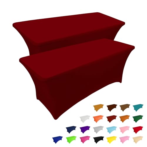 2 Pack 8FT Table Cloth for Rectangular Spandex Burgundy Table Cover (2 Count)