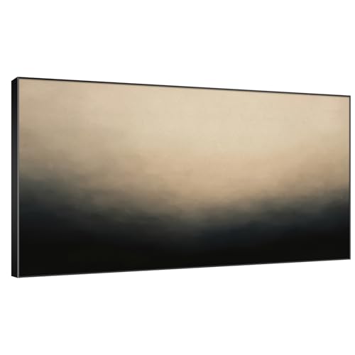 36"x60" Extra Large Framed Wall Art Soft Cream and Dark Abstract Landscape Illustration for Home Living Room Bedroom Decor