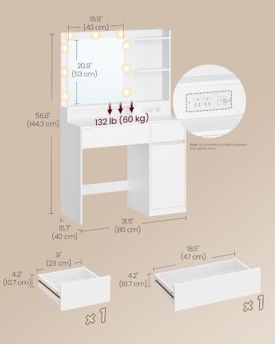 31.5 Inch Vanity Desk with Mirror and Lights