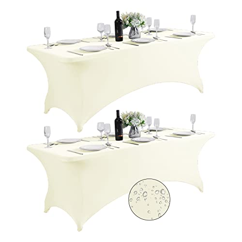 2Pack Waterproof Spandex Table Cover for 8FT Table Universal Fitted Stretch Tablecloth for Party (2 Count)