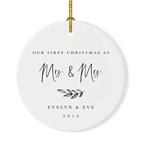 Personalized Lesbian Couple Wedding Round Ceramic Porcelain Christmas Engagement Keepsake Collectible Gift