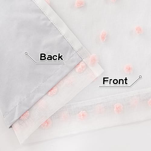 100% Blackout Curtains for Nursery Thermal Insulated Pink Pom Pom Curtains 72 Inch Length for Girls Bedroom 2 Panels Grommet White Sheer Curtains for Dining Room Door (30 Count)
