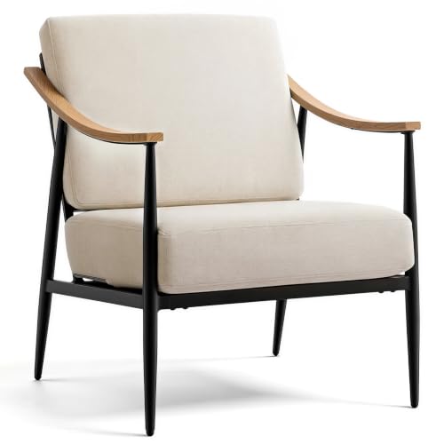 Modern Accent Chair for Living Room Bedroom Mid Century Arm Chair Upholstered Office Accent Chair Comfy Waiting Room Chair with Metal Frame