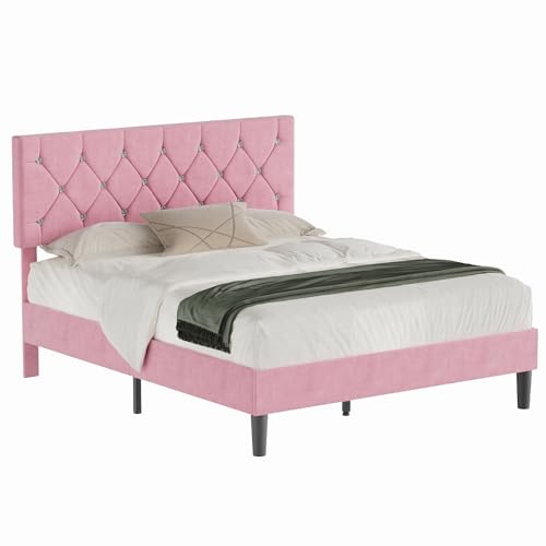 Full Size Bed Frame with Diamond Tufted Headboard