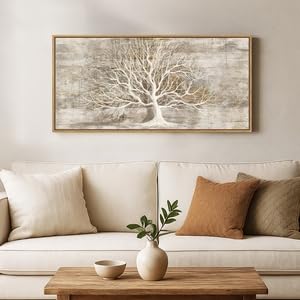 Framed Vintage Neutral Tree of Life Wall Art for Living Room