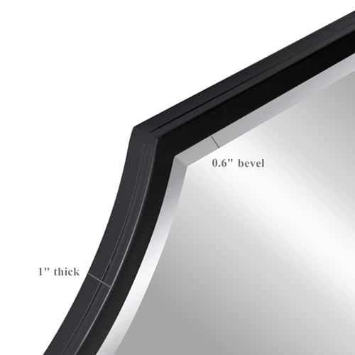 24"x36" Sleek Black Metal Scalloped Decorative Wall Mirror