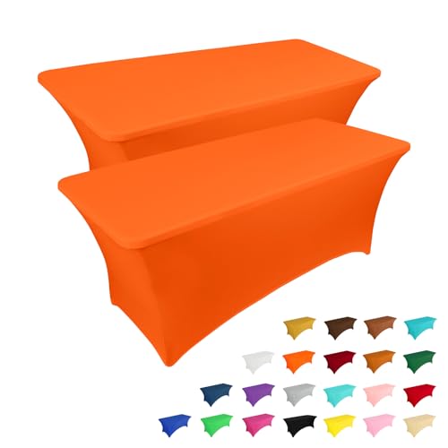 2 Pack 6FT Table Cloth for Rectangular Spandex Orange Table Cover (2 Count)