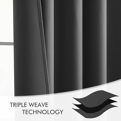 Grey Back Tab Blackout Curtains 52x102 Inch Long 2 Panels Set (2 Count)