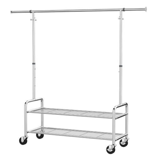 Upgraded 100% Stainless Steel Heavy Duty Clothes Rack with Shelves Loads 760 LBS
