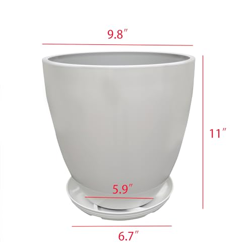 9.8" Diameter 11" Tall White Plant Pots