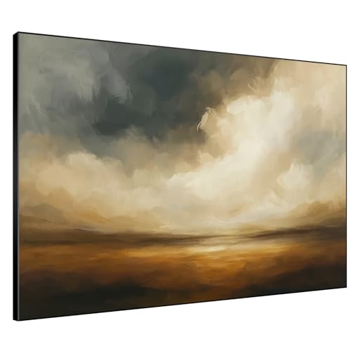 36"x46" Extra Large Framed Wall Art Golden Horizon Dramatic Abstract Landscape Illustration for Home Living Room Bedroom Decor