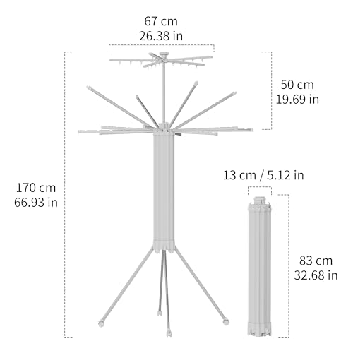Foldable Clothes Drying Rack Aluminum 4 Legs 16 Rods Double Layer