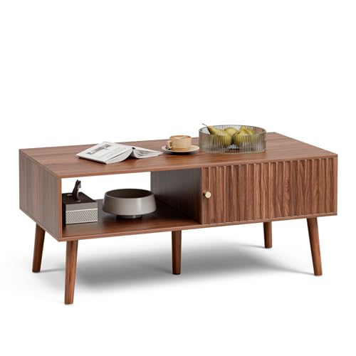 Coffee Table with Fluted Sliding Door