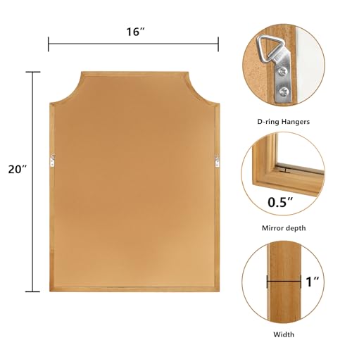 Scalloped Wood Mirror for Wall Decor 16x20 Inch Small Bathroom Vanity Rectangle Mirror for Hallway Bedroom Living Room